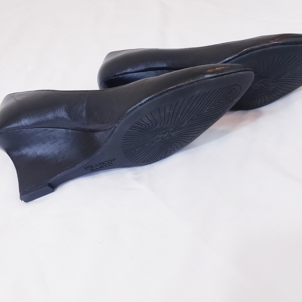 Franco Sarto Frankie Black Wedge Pump Size 7 Leather Wedged Heel Pointed Toe - Picture 6 of 14